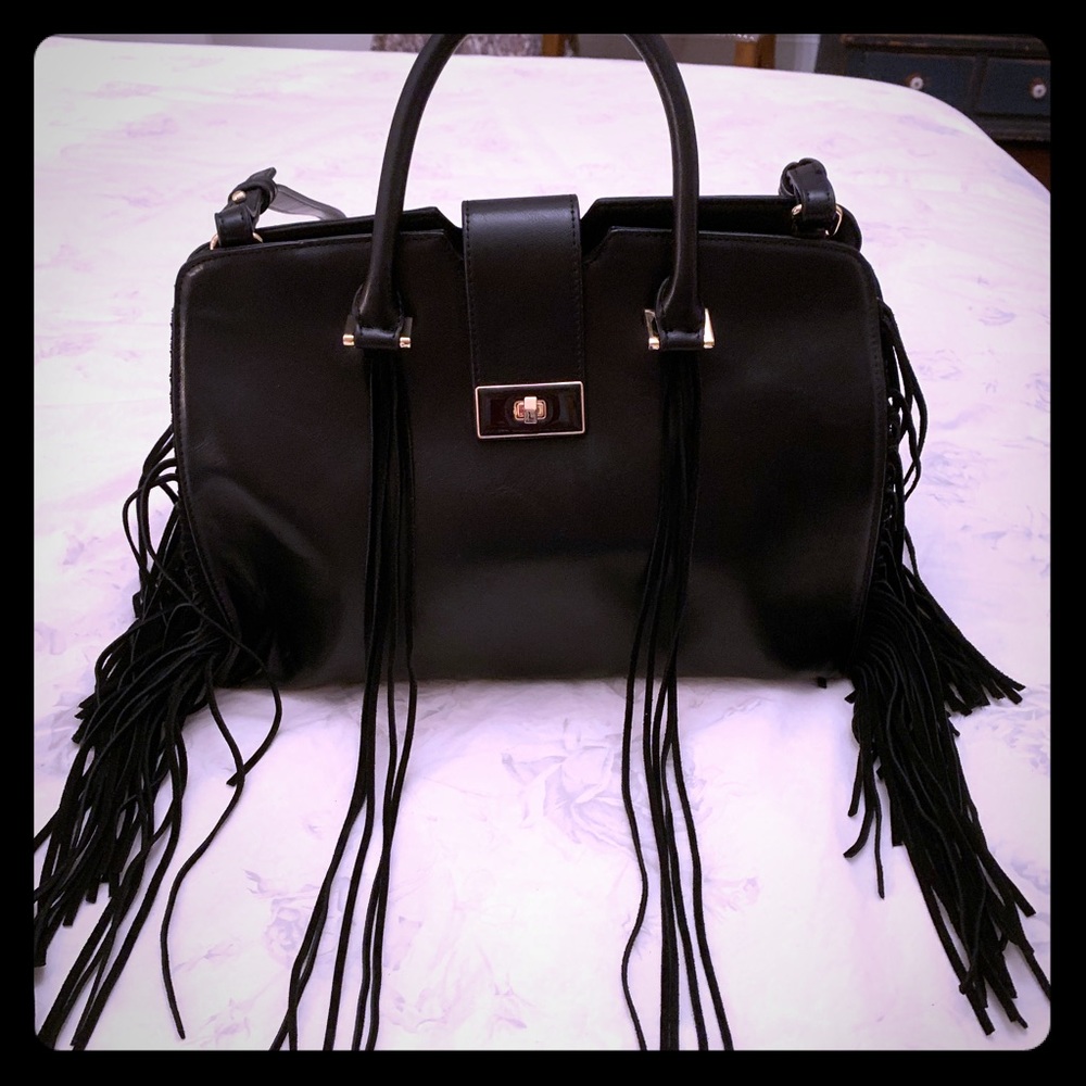 BEBE black fringe bag